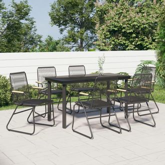 vidaXL Juego De Comedor Para Jard&iacute;n 7 Piezas Rat&aacute;n Pvc Negro Vidaxl