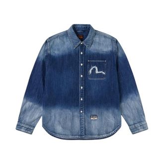Evisu Washed Relax Fit Denim Shirt - Heren - Spijkeroverhemden - Blauw - S - Denim - Overhemden