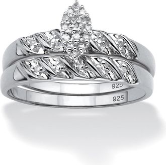 Palm Beach Jewelry 1/10 TCW Diamond Two-Piece Bridal Set in Platinum-plated Sterling Silver