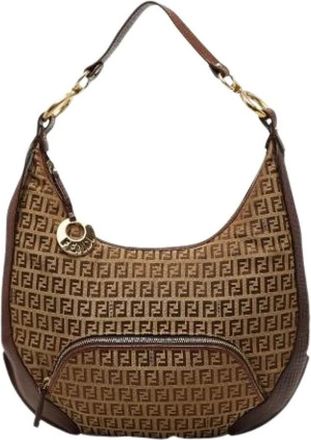 Fendi Pre-owned Shoulder Bags, female, Brown, Size: ONE SIZE Pre-owned Canvas Shoulder Bag