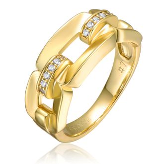 Rachel Glauber 14k Gold Plated with Cubic Zirconia Pave Chain Link Ring