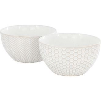 Gibson Home Earlhart 2 Piece 6 Inch Ribbed Stoneware Cereal Bowl Set in White at Nordstrom