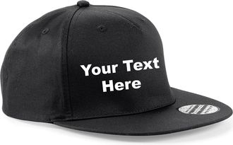 Generic Personalised Printed Your Text Snapback Rapper Hip Hop Cap Flat Peak Unisex Hat Cap (Black)