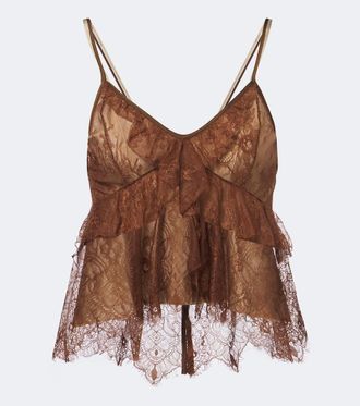 Jacques Wei Top lencero de encaje con volantes
