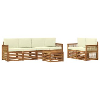 vidaXL Conjunto De Sof&aacute;s De Exterior Con Coj&iacute;n 7 Pcs Natural Y Crema Vidaxl