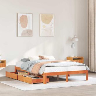 vidaXL Estructura Cama Con Cajones Madera Pino Marr&oacute;n Cera 140x190 Cm Vidaxl