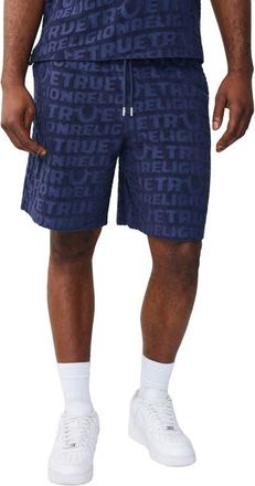 True Religion Logo Jacquard Terry Cloth Shorts in Midnight Blue at Nordstrom, Size Xxx-Large