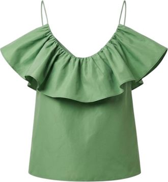 Tara Jarmon Womens Cotton Poplin Off-Shoulder Top In Green