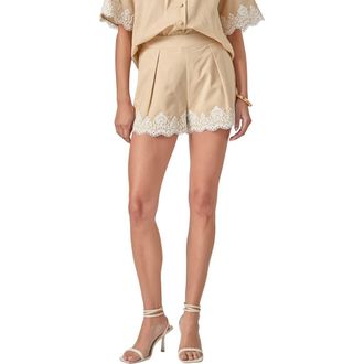 English Factory Lace Trim Linen & Cotton Shorts in Beige/White at Nordstrom, Size X-Small