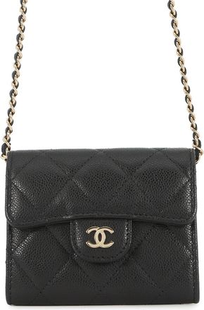 Chanel Black Grained Calfskin Chain/Shoulder Wallet (Pre-Owned)
