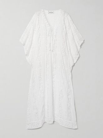Miguelina Caftano In Voile Ricamato E Pizzo Blair - Bianco