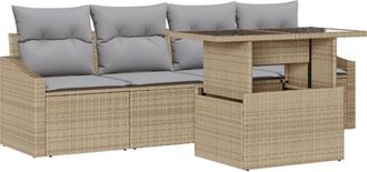 vidaXL Vidaxl - Garden Sofa Set with Storage 5 pcs Beige Poly rattan