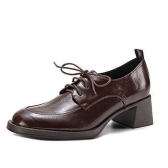 Generic Womens Block Heel Oxfords Smooth PU Leather Upper Lace-Up Round Toe Thick Sole Multi Color Options Adjustable Laces Pull Tab Stitched Detail Comfortab