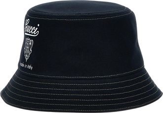 Gucci Bucket Hat met wapenschild - Heren - Hoeden - Blauw - L - Katoen - Accessoires