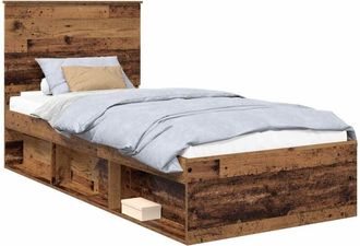 vidaXL Bed Frame with Headboard Old Wood 90 x 200 cm Solid Pine Wood vidaXL