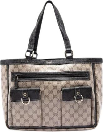 Gucci Pre-owned Vintage Canvas Tote Bag - Dames - Vintage Shopper - Beige - ONE Size - Leer - Vintage