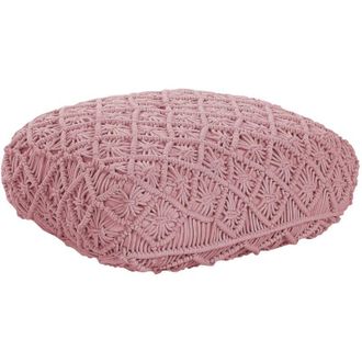 Beliani Pouf in cotone rosa 50 x 50 cm con motivo macram&eacute; Berrechid