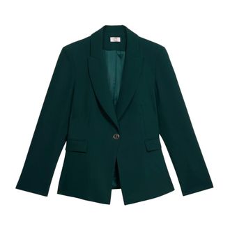 Oltre Jassen, Dames, Groen, S, Leer, Crepe Fabric Blazer