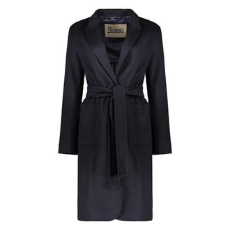Herno Jassen, Dames, Blauw, M, Leer, Elegant Jas met Trekkoord Taille