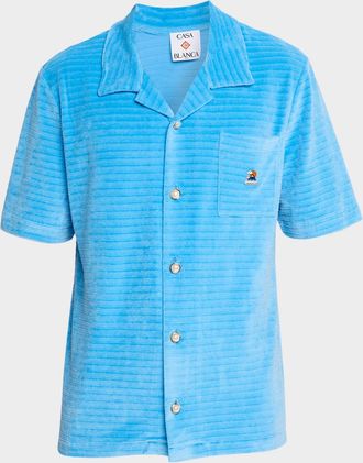 Casablanca Mens Velour Pocket Short-Sleeve Shirt