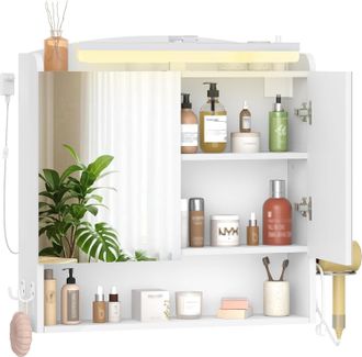 OEM Specchio Bagno Contenitore, Mobiletto A Specchio Con Illuminazione A Led, Porta Asciugacapelli E Ganci, Mobile Specchio Bagno, Con Ripiano Regolabile,