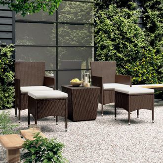 vidaXL Set De Bistr&oacute; De Jard&iacute;n 5 Pzas Rat&aacute;n Pe Vidrio Templado Marr&oacute;n Vidaxl