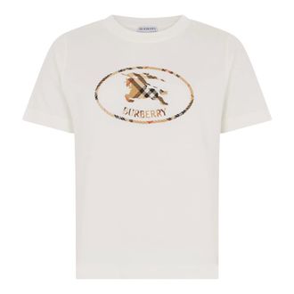 Burberry T-Shirts, female, White, Size: 2XL Check Knight Stamp Cotton T-shirt