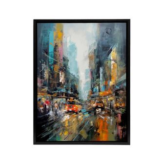 Artery8 New York City Rain Abstract Cityscape Framed Canvas Wall Art Print | Size: W24 x H32