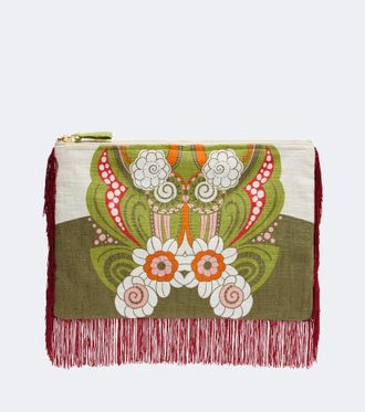 La DoubleJ Fringed printed cotton canvas pouch