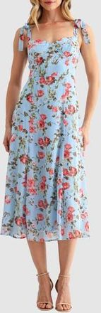 Lush Tie Strap Midi Dress in Blue Mauve Floral at Nordstrom Rack, Size X-Small