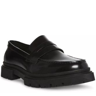 Steve Madden Zeb Penny Loafers Black Leather Slip On Shoes HAWK520