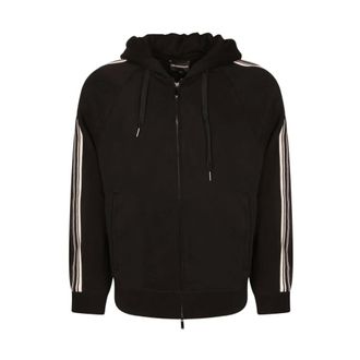 Emporio Armani Katoenen Zip-Up Hoodie met Zijstreep - Heren - Sweatshirts & Hoodies - Zwart - Maat: 3XL Katoen