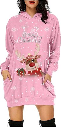 Generic Christmas Jumper Dress for Women Casual Christmas Jumper Dresses Xmas Dresses for Women 2025 Ladies Dress Winter Snowflake Knitted Sweater Pullover Pa