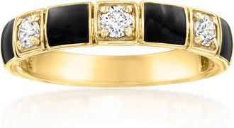 Ross-Simons Lab-Grown Diamond and Black Enamel Pattern Ring in 18kt Gold Over Sterling