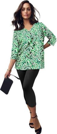 Jessica London Stretch Cotton Henley Top in Green Feather at Nordstrom, Size Medium