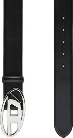 Diesel Mens Leather Belt Oval D Black Pmu