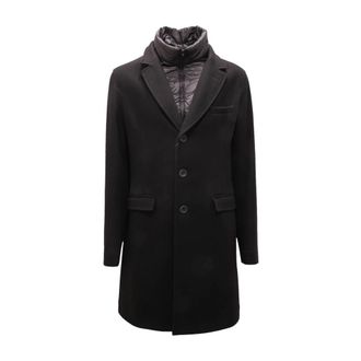 Herno Wollen jas met uitneembare dubbele rij knopen - Heren - Mantel - Zwart - 3XL - Wol - Jassen