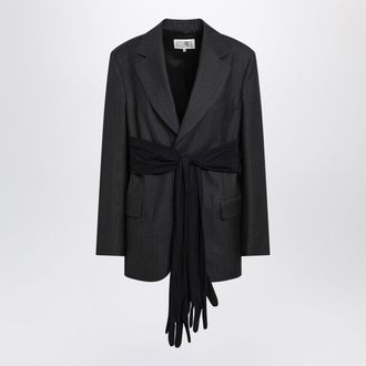 Maison Margiela Schwarze Wollmischungsjacke mit Handschuhen