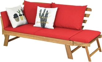 Costway Costway - Sof&aacute; Cama Convertible Para Patio, Sof&aacute; Cama De Madera De Acacia Con Apoyabrazos Ajustable, Cojines Y Almohadas, Asiento De 2 Plazas Exterior