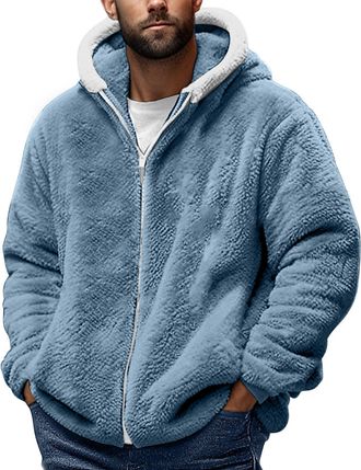Generic mens fleece jackets full zip Fleece Hoodies for Men UK Fuzzy Sherpa Lined Jackets Full Zip Hooded Sweatshirts Coat Casual Thick Winter Warm Jumper Jac