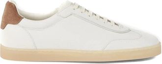 Brunello Cucinelli Witte leren sneaker met su&egrave;de label - Heren - Sneakers - Wit - 43 EU - Su&egrave;de - Schoenen