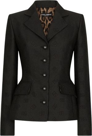 Dolce & Gabbana Gewatteerd jacquard Dolce jas met DG-logo - Dames - Blazers - Zwart - 2XL - Katoen - Jassen
