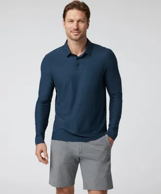 Vuori Clothing Long Sleeve Strato Tech Polo | Dusty Blue Heather | Medium