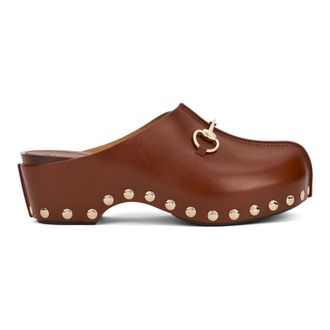 Gucci Schoenen, Dames, Bruin, 38 EU, Leer, Platform Clog met Horsebit