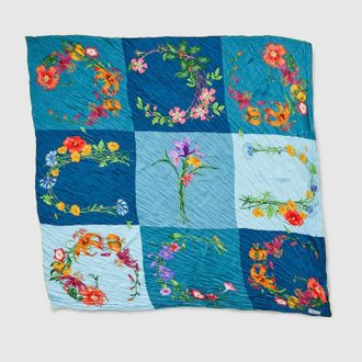 Gucci Printed Silk Shawl, Blue, Silk