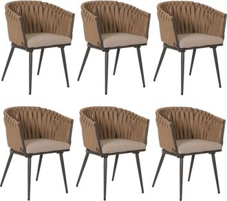 Hhg [nunca Usado] Lote De 6 Sillas De Comedor De Aluminio Hhg-418, Reposabrazos De Silla De Interior, Tejido De Cuerda De Olefina Cuerda, Coj&iacute;n Beige Marr