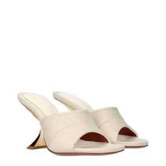 Amina Muaddi Womens Beige Fabric Slippers