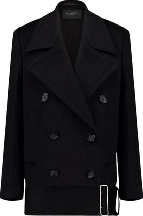 Ferragamo Luxe Zwarte Wol Cashmere Peacoat - Dames - Blazers - Zwart - XS - Wol - Jassen