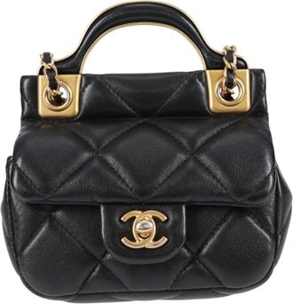 Chanel Flap Bag Black Leather Clutch Bag (Pre-Owned)