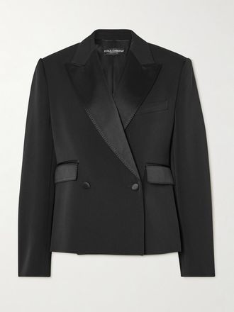 Dolce & Gabbana Blazer Doppiopetto In Misto Lana Con Finiture In Raso - Nero